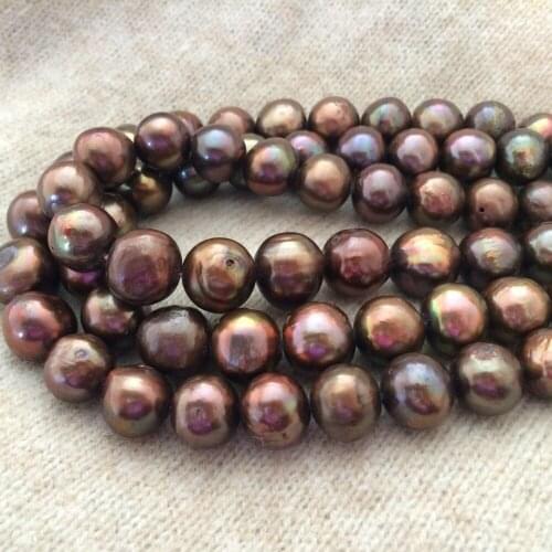 Free shipping Jewelry 00476 12-14mm Genuine Freshwater Pearl Cultured Loose Bead Chocolate Round Potato AA