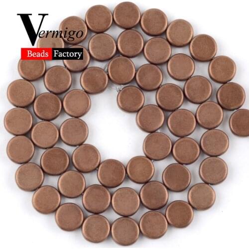 Dull polish Copper Red Hematite Beads Natural Stone For Jewelry Making DIY Necklace Bracelet 6-10mm Spacer Flat Round Beads 15"