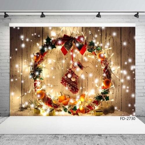 Wooden Board Christmas Garland Gift Photo Background Vinyl Cloth Photo Shootings Backdrops for Baby Children Family Photo Studio