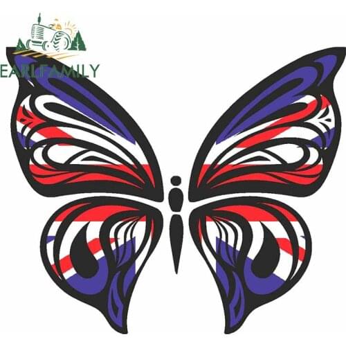 EARLFAMILY 13cm x 11cm Ornate Butterfly Wings Design with Union Jack British Flag Motif Vinyl Car Sticker