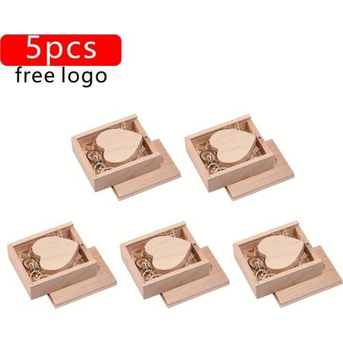 SHANDIAN 5pcs/lot Wooden BOX USB Flash Drive 64GB Heart Pen drive 32GB 16GB 8GB U Disk Photography Wedding Gifts Memory Stick