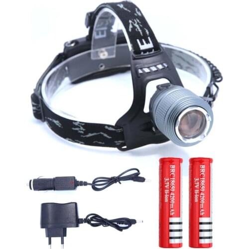 High Power 3000LM Head Torch XM-L T6 LED Head Lamp 3-Mode Zoomable Headlight Headlamp Hunting Car Charger AC Charger+2*Batteries