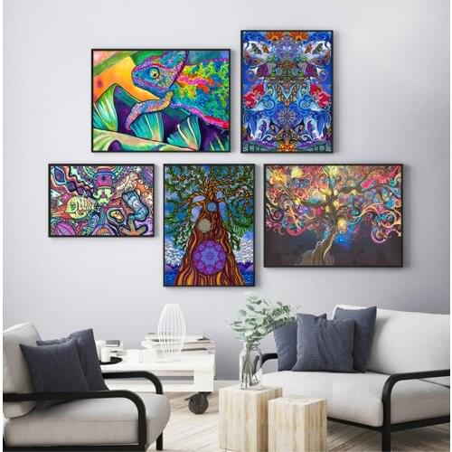Canvas Wall Pictures For Living Room Home Decor Abstract Blacklight Paintings Art Psychedelic Trippy Poster Prints Wall