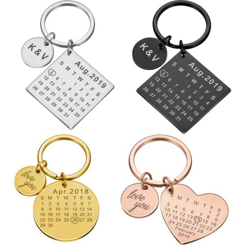 Custom DIY Personalized Calendar Keychain Hand Carved Calendar Keyring Gift for Boyfriend Girlfriend Stainless Steel Private