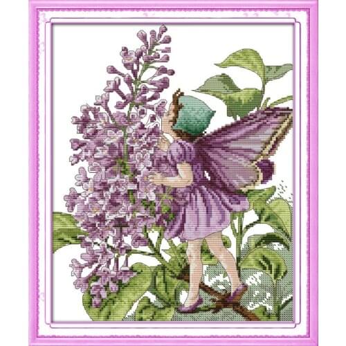 Joy Sunday Lilac Fairy Counted Print On Canvas 14CT 11CT Cross Stitch Kit,Embroidery Needlework Set,Hand Made Crafts Home Decor