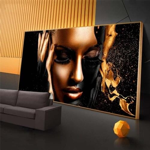 Black Gold Nude Woman Oil Paintings on Canvas African Wall Art Posters and Prints Scandinavian Wall Pictures for Living Room