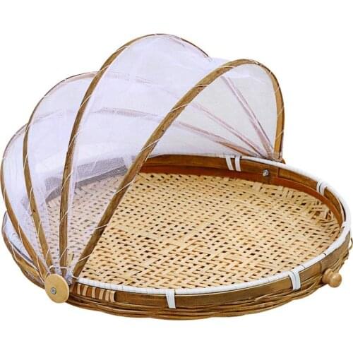 Food Serving Basket Hand-Woven Dustproof Cover Storage Container Fruit Dustproof Cover Picnic Mesh Net Tent Outdoor Picnic Tool