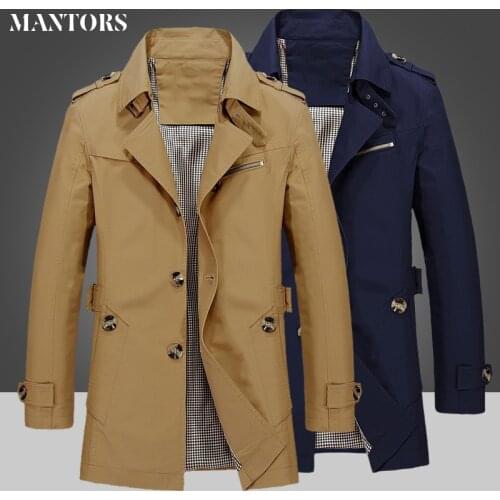 New Men Casual Business Jacket 2021 Autumn Winter Mens Long Windbreaker Jackets Solid Slim Fit Male Outerwear Overcoat Clothing