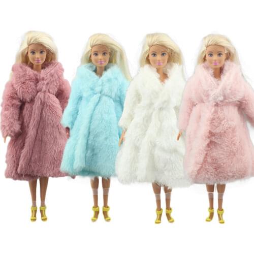 Multiple colors 1 Set Long Sleeve Soft Fur Coat Tops Dress Winter Warm Casual Wear Accessories Clothes for Barbies Doll Kids Toy
