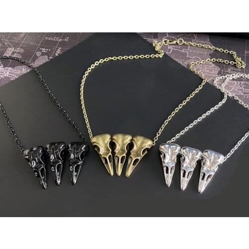 Hot Selling Fashion Novelty Stereo 3 Crow Head Skull Pendant Steampunk Necklace Chains Christmas Present Wholesale