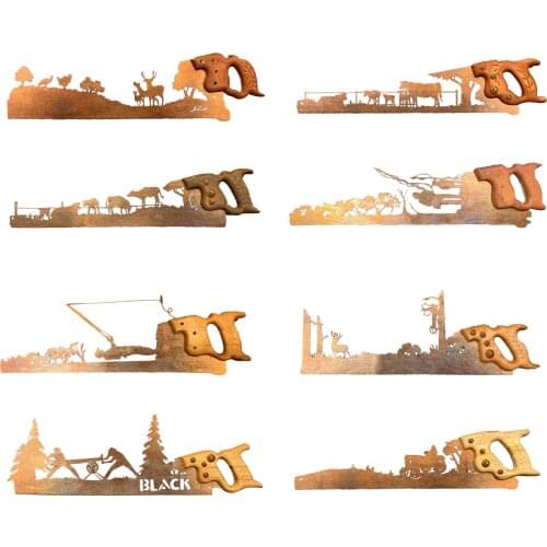 Metal Art Saw Hand Craft Innovative Retro Tree Wall Decor Rustic Look Hanging Ornament Home Decoration Home crafts DropShipping