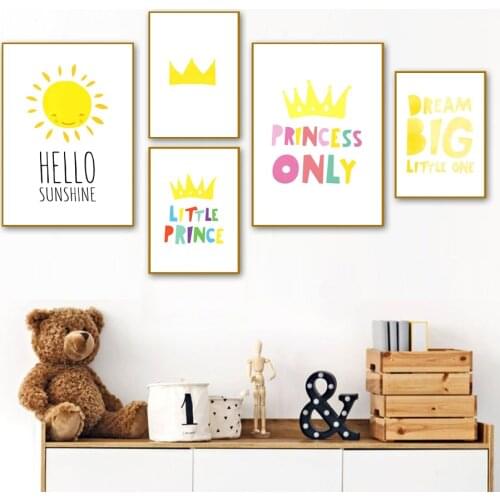 Crown Sunshine Princess Prince Dream Wall Art Canvas Painting Nordic Posters And Prints Wall Pictures Kids Room Nursery Decor