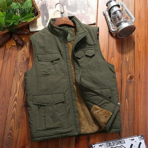 2020 Mens Jacket Casual Sleeveless Vest Winter Warm Multi Pockets Travels Fleece Vest Male Army Military Jacket Waistcoat 5XL
