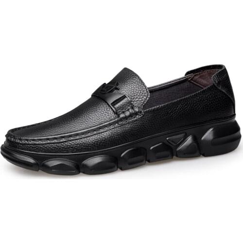 Men’s Shoes Loafers Genuine Leather Low-top Slip On Round-toe Platform Driving Cow Leather Fashion Light Casual Shoes