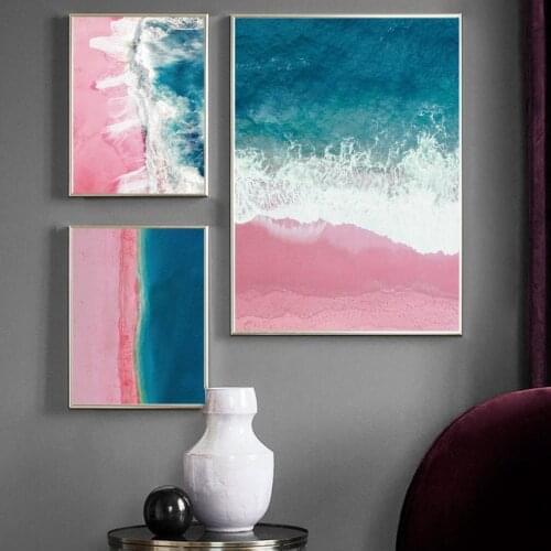Pink Beach Blue Sea Wave Landscape Wall Art Canvas Painting Nordic Posters And Prints Wall Pictures For Living Room Home Decor