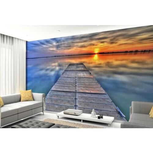 Custom landscape wallpaper, sunrise pier sea view murals for bedroom restaurant TV background wall waterproof papel de parede