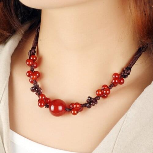 Natural Red Stone Garnet Crystal Chokers Necklaces Jewelry ethnic necklace vintage Jewelry christmas Gfit For Female 2017 0217