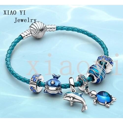 XIAOYI S925 2020 New 11 popular Summer Ocean Series blue Secret Crystal Turtle Fish woven shell fashion DIY bracelet female