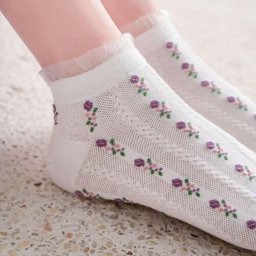 News Summer Short Socks for Women Kawaii Cute Lolita Lace Ruffle Socks Floral Embroidery Harajuku Streetwear Low Cut Ankle Socks