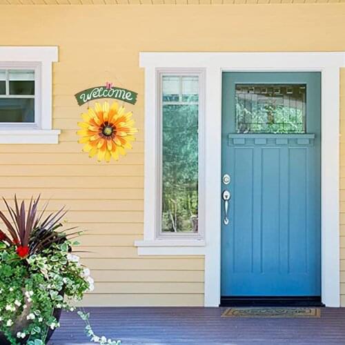 New Wrought Iron Wall Decoration, Gerbera Sun Flower Welcome Sign with Back Hanging Hole, Home Accessory