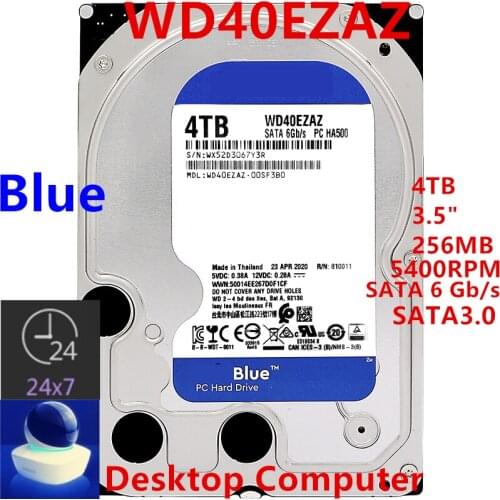 New HDD For WD Brand Blue 4TB 3.5" SATA 6 Gb/s 256MB 5400RPM For Internal Hard Disk For Desktop Hard Drive For WD40EZAZ