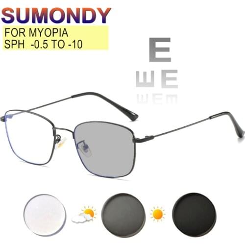 Prescription Glasses Myopia -0.5 to -10 Women Men Short Sighted Spectacles Chameleon Blue Light Proof For Astigmatism UF140