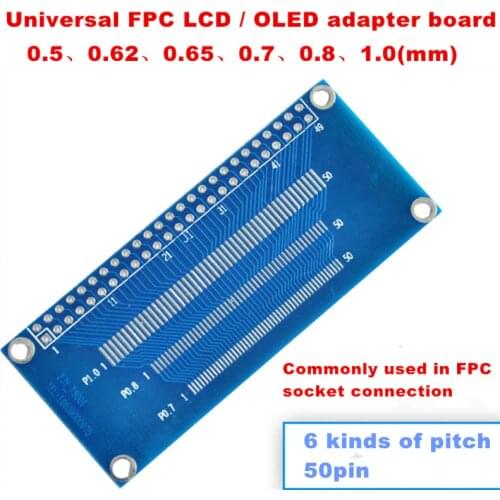 0.5/0.62/0.65/0.7/0.8/1.0mm 50Pin FFC /FPC Socket Adapter Board for LCD/OLED Module Universal FPC LCD / OLED Adapter Board