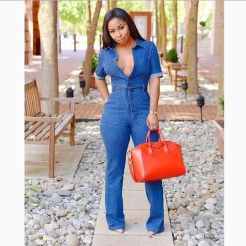 Casual Denim Romper and Jumpsuits for Women One Piece Body Mujer Jean Jumpsuits with Sashes Summer Blue Overalls Plus Size LJ789