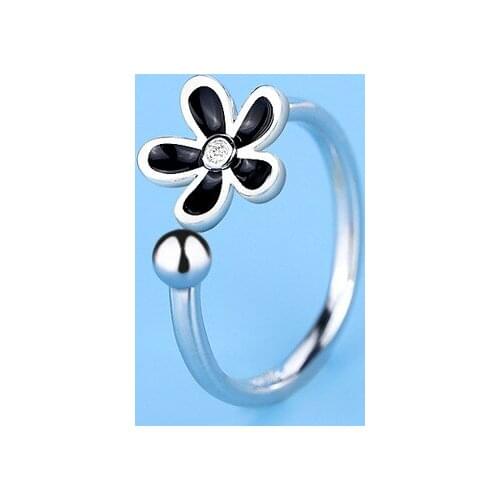 Romance Dripping Glaze Black Flower Rings Korean Fashion Daisy Student Opening Adjustable Minimalist Ring for Woman Jewelry Gift