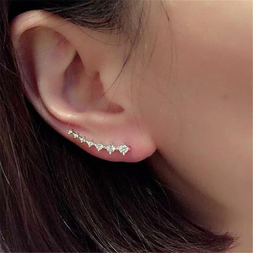 Stud Earrings For Women Fashion Rhinestones Hook Clip Stud Earrings Korean Style Gold Sliver Pendientes Modern Jewelry Brincos