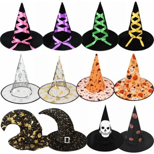 1Pc Adult Kids Children Halloween Witch Hat Masquerade Ribbon Wizard Hat Halloween Party Witches Hat Cosplay Costume Accessories