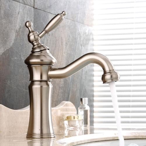 Basin Faucet Bathroom Sink Faucet Nickel brushed Single Handle Hole Deck Vintage Wash Hot Cold Mixer Tap Crane