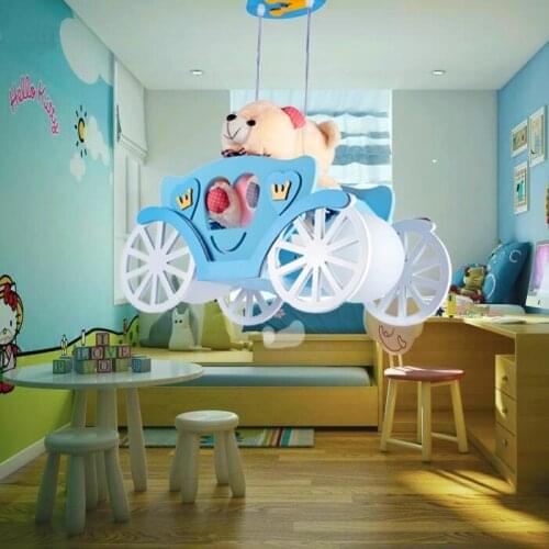 Modern children room pendant lights boy girl bedroom kindergarten Bear car wood+glass lampshade pink/ blue pendant lamps ET31