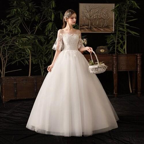 Wedding Gowns bride Dream Wedding Dresses Half Sleeve Wedding Dress Lace Up Female Party Dresses