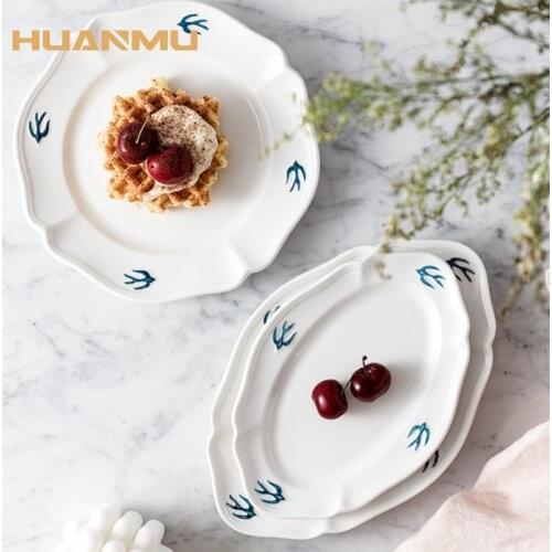 Japanese Embossed Swallow Plate Retro Elegant Dessert Dim Sum Flat Steak Pasta Tray Home Party Dinner Decoration Tableware