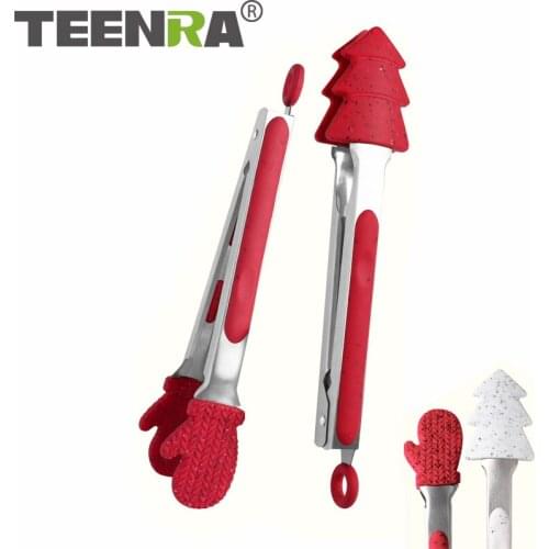 TEENRA 2Pcs Food Grade Silicone Food Tong Non-stick BBQ Clip Kitchen Tongs Cooking Tong Salad Accessories BBQ Tools