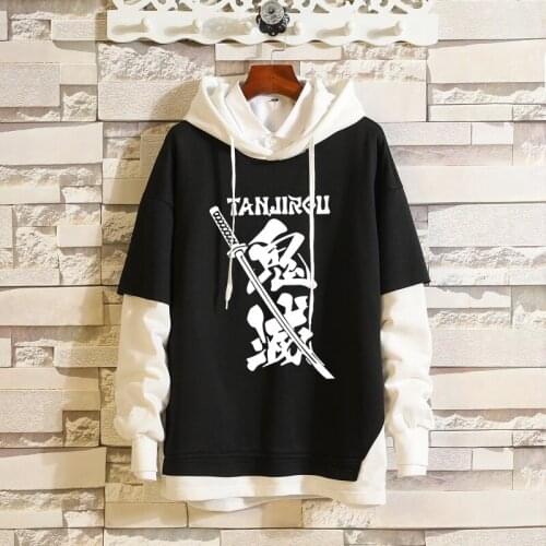 Demon Slayer Cosplay Hoodies Kamado Nezuko Tanjirou Print Fake Two Pieces Harajuku Hoodies Sweatshirts Pullover Costume