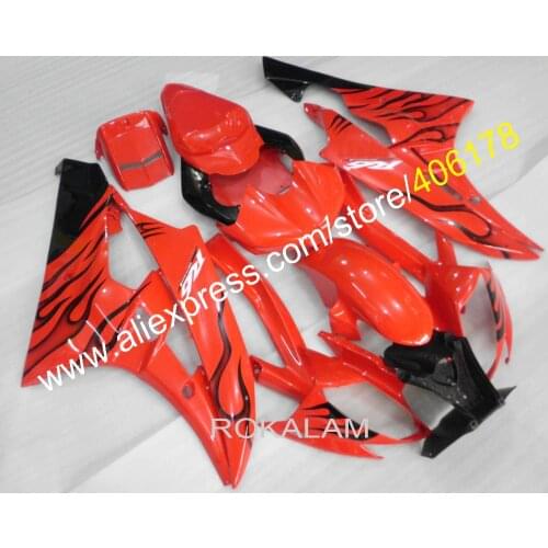 Street Fairings For Yamaha 2006 2007 YZF 600 R6 Black Flame YZFR6 06 07 Bodywork Body Kits (Injection Molding)