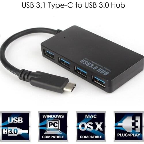 USB-C HUB 3.0 4 Ports OTG USB 3.0 HUB with DC 5V Power Port Adapter Type C Splitter for Macbook Xiaomi Laptop Type C Accessories