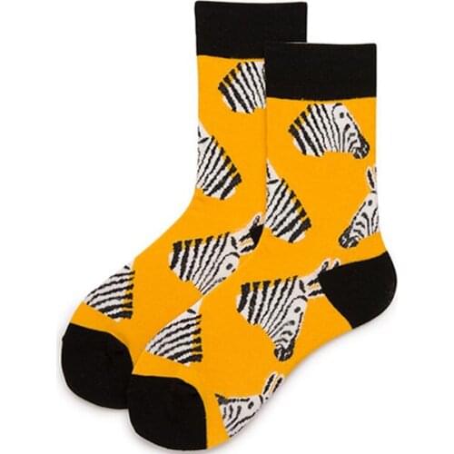 Women Men Solid Zebra Cotton Sport Socks Ankle Sock Unisex Mustard Base Animal Print Short Winter Socks 5 pairs/ lot AL204SC