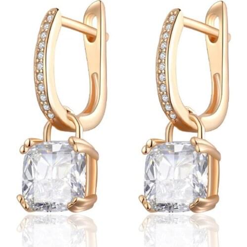 Trendy Square Zirconia Drop Earrings for Women Gold Silver Color Plated Copper Dangle Earring Romantic Jewelry Accessories Gifts