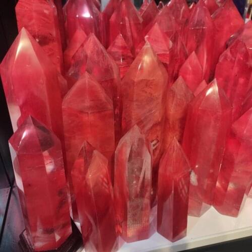 1pcs 700-800g Red Smelting Quartz Crystal Point Healing Obelisk Hexagonal Wand Reiki
