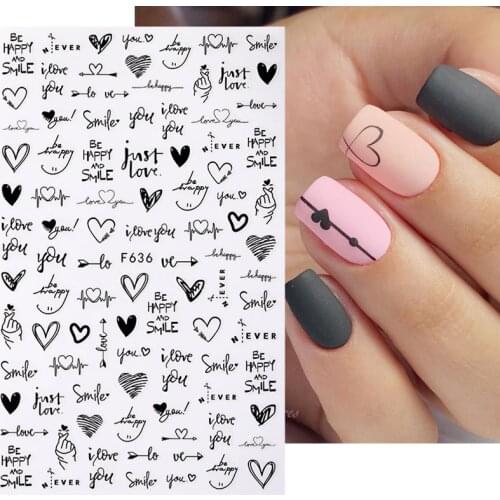 1PC Love Letter Flower Design 3D Nail Sticker Cool English Letter Sexy Girl Trasnfer Sliders For Nails DIY Accessories Maincures