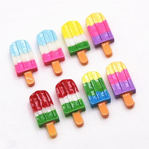 10PCS rainbow ice cream stick Resin Flat back Cabochon imitation dessert Art Supply Decoration Charm Craft