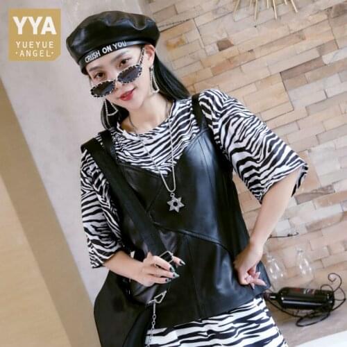 100% Sheepskin Genuine Leather Vest Women Straps Tops Ladies Casual Waistcoat Streetwear Sleeveless Outerwear New Designer Vests