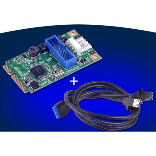 2 Port USB3.0 Mini PCI-Express Card Adapter with 4Pin SATA Power + 19Pin Header Cable