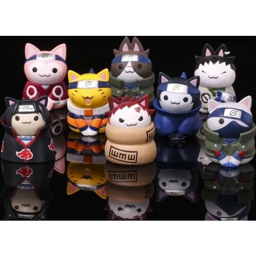3cm 8pcs/set Naruto Figure Anime Set Action Figure Cartoon Cat Kawaii Mini Q Version PVC Cosplay Model Figures for Kid Ornaments