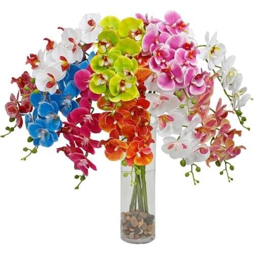 3D Print Butterfly Orchid Artificial Flowers Plastic Non-fading Fake Silk Flower Bouquet Phalaenopsis Wedding Home Decoration