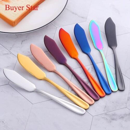 4PCS 18/10 Stainless Steel Gold Butter Knife Colorful Cheese Dessert Spreaders Cream Knife Western Cutlery Breakfast Tools