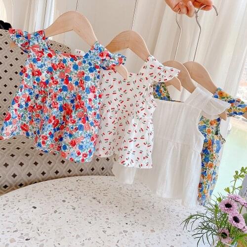 2021 Summer Baby Girls Blouse Floral Newborn Infant Sleeve Square Collar Casual Loose Clothes Baby Tops